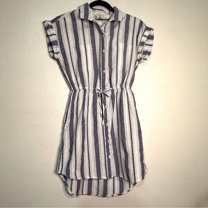 Japna blue/white Striped Button-Up Casual Dress w/drawstring waist. Sz M